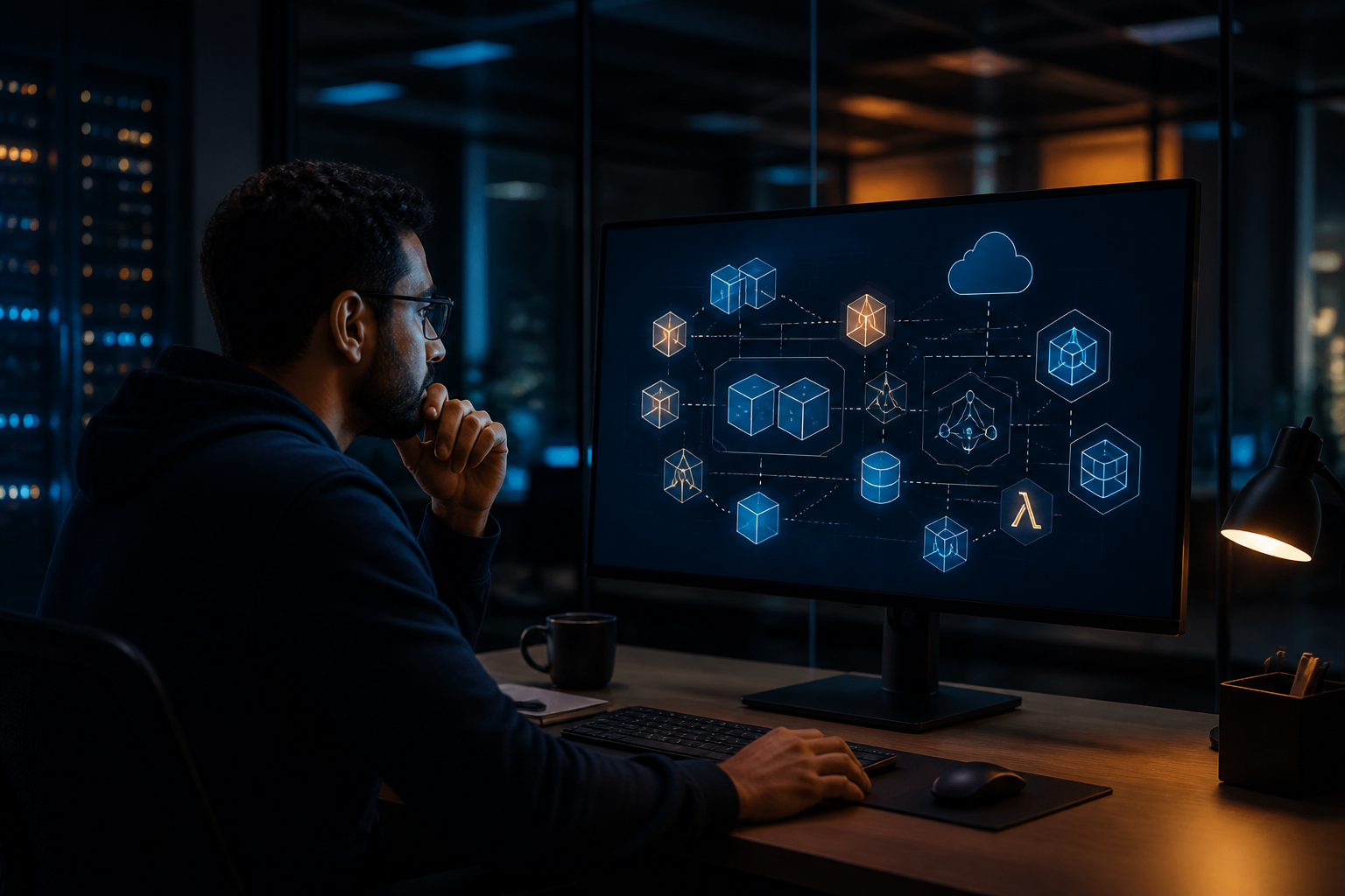 Cloud platform engineer reviewing an operations architecture